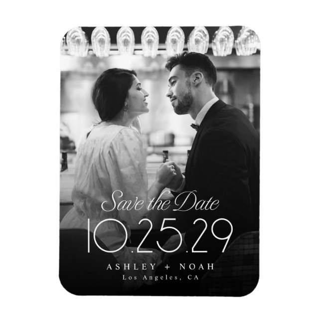 Imán Sencillez Elegancia Clásico Script Foto Boda  (Vertical)