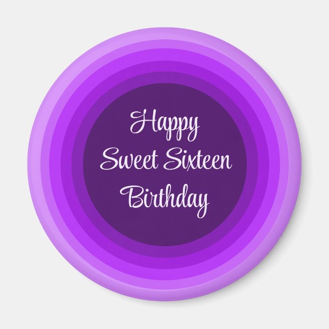 Imán Sencillo dulce feliz 16 cumpleaños arcoiris morado (Frente)