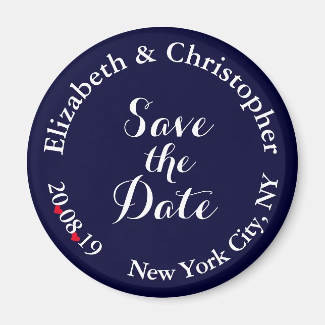 Imán Sencillo Elegante Blanco Azul Boda Save the Date (Frente)