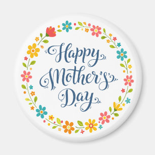 Imán Sencillo Feliz Día de la Madre Floral Caligrafía
