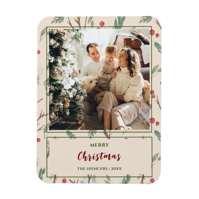 Imán Sencillo patrón botánico Fotos navideñas merry (Vertical)