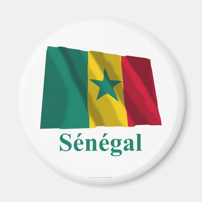 Imán Senegal ondeando bandera con nombre en francés (Frente)