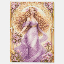 Señora de cabello dorado fluido con vestido