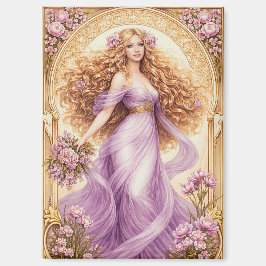 Imán Señora de cabello dorado fluido con vestido