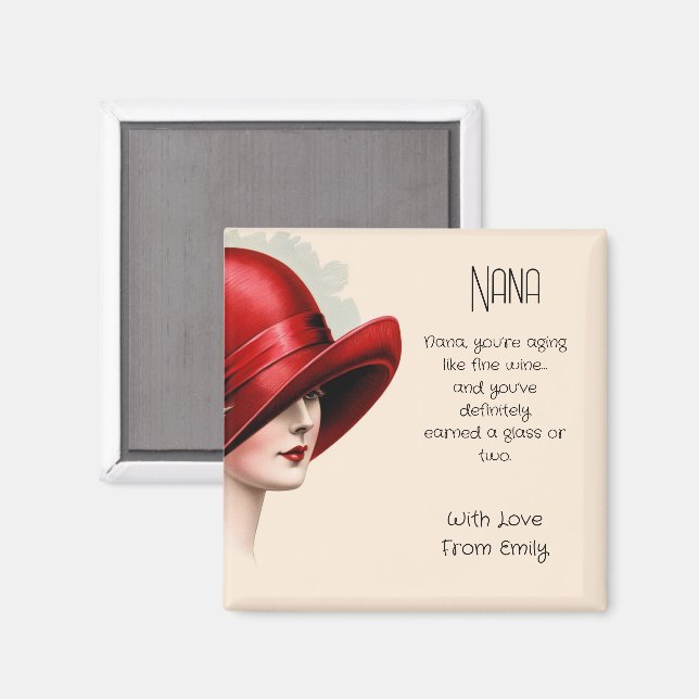 Imán Señora del Art Deco con el gorra rojo (Anverso/Reverso)