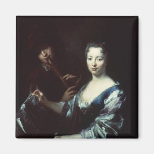 Imán Señora que juega un spinet y un flautista