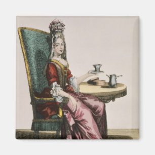 Imán Señora Taking Coffee, placa de moda, c.1695
