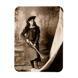 Imán Señorita Annie Oakley con pistola, retrato fotográ