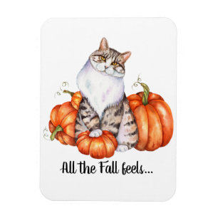 Imán Sentimientos de caída de gato y calabazas acuarela