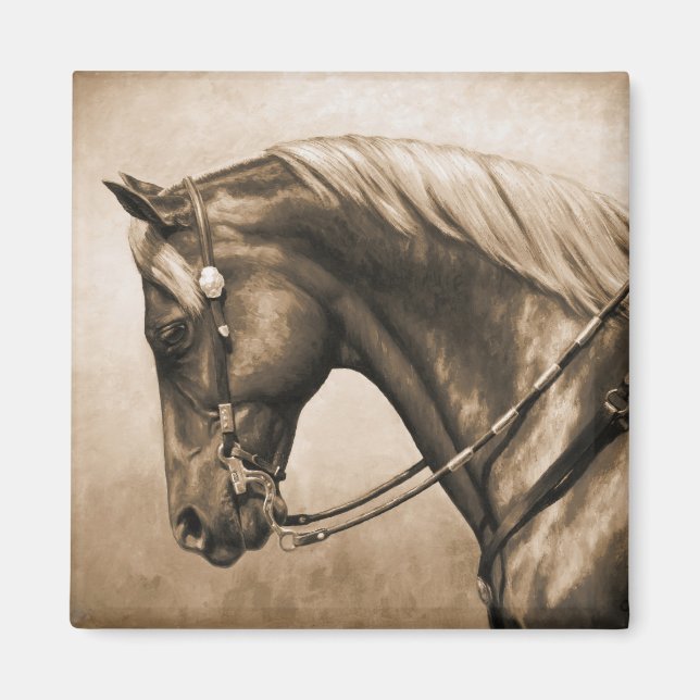 Imán Sepia antigua foto de caballo de Rancho Occidental (Frente)