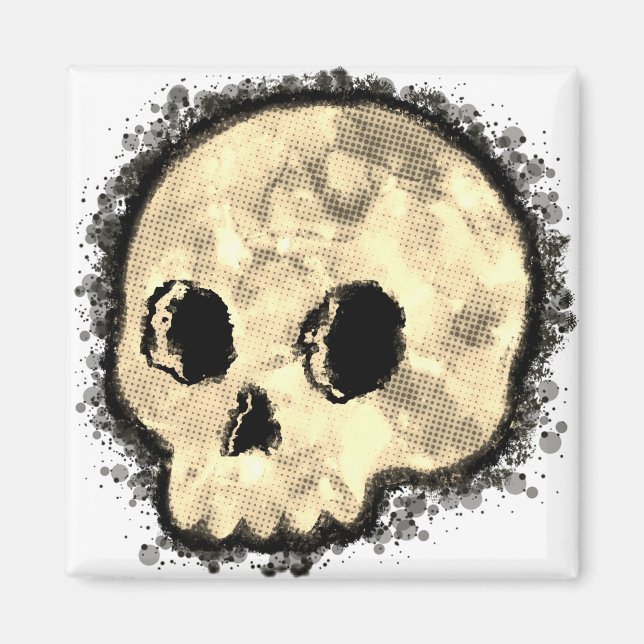 Imán Sepia Doted Halftone Skull Watercolor (Frente)
