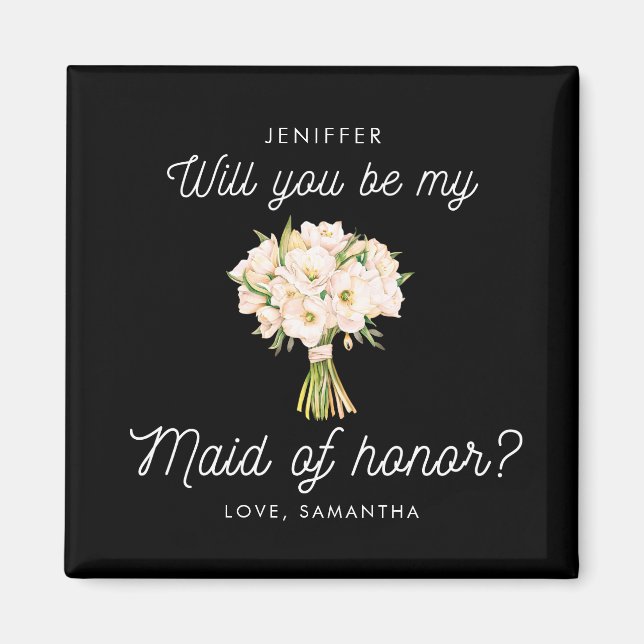 Imán ¿Serás mi propuesta floral de dama de honor? (Frente)