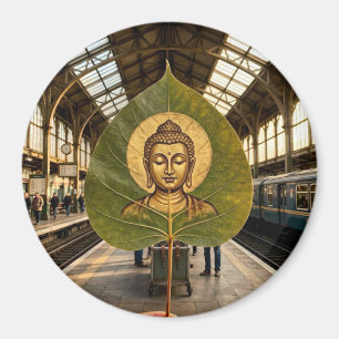 Imán Serena Cara de Buda en Arte Redondo de Hoja de Bod