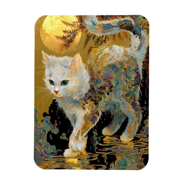 Imán Serene Rinpa Cat | Zen de oro japonés (Vertical)