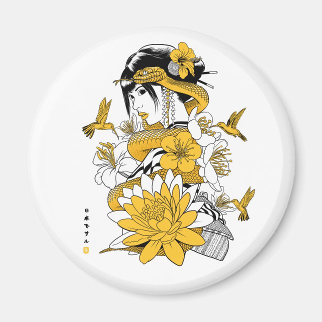 Imán Serpiente amarilla con geisha (Frente)