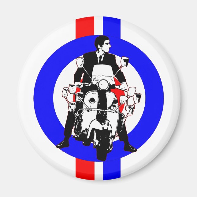 Imán Sesenta Scooter Rideron blanco y rayas (Frente)