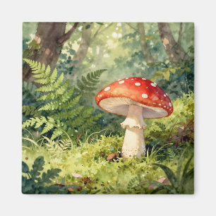 Imán Seta Amanita Moscata Acuarela Escena del Bosque