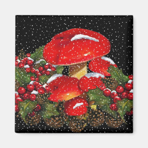 Imán Seta del navidad, Toadstools, nieve, acebo