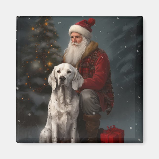 Imán Setter Inglés Con Claus De Santa Festivo De Navida (Frente)