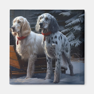 Imán Setter Inglés Sleigh Nevado Decoración Navidad