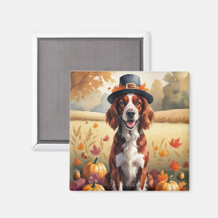 Imán Setter Rojo Irlandés en Hojas de Otoño Arte de Acc