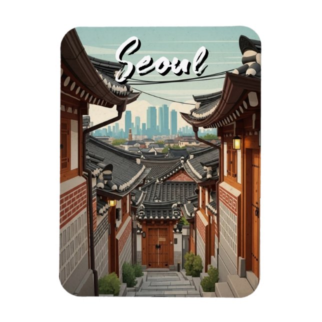 Imán Seúl Bukchon Corea del Sur Atardecer (Vertical)