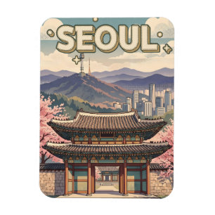 Imán Seúl Corea del Sur – Flores de Cerezo y Horizonte