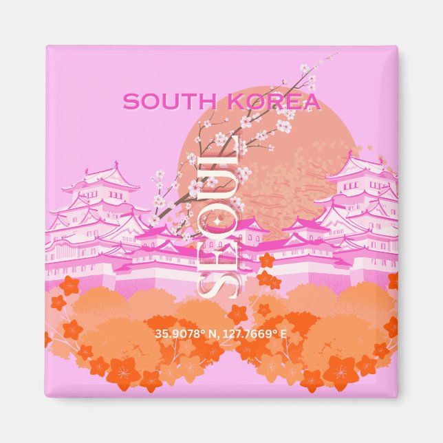 Imán Seúl Corea del Sur Viaja arte, rosa (Frente)