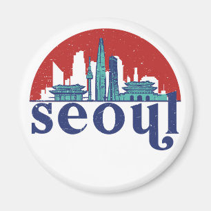 Imán Seúl Corea Retro Sun City Skyline Arte