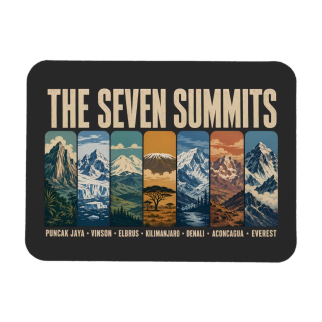 Imán Seven Summits Mountain Landmarks Illustration (Horizontal)