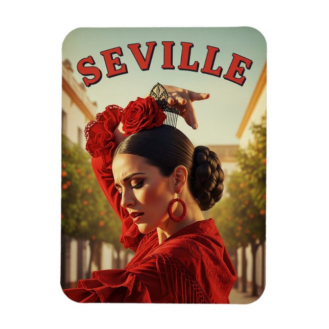 Imán Sevilla España Flamenco Bailarín en rojo (Vertical)