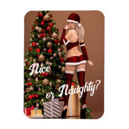 Imán Sexy Santa Chica cerca del árbol de Navidad