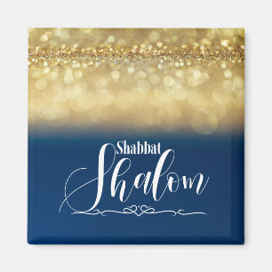 Imán Shabbat Shalom Azul Dorado Brillante Destello Glam