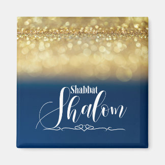 Imán Shabbat Shalom Blue Gold Purpurina Sparkle Glam Lu