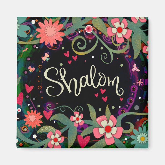 Imán Shalom Fun Floral Hearts Black Inespirivity (Frente)