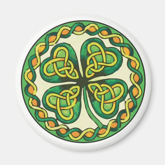Imán Shamrock irlandés en nudos celtas (Frente)