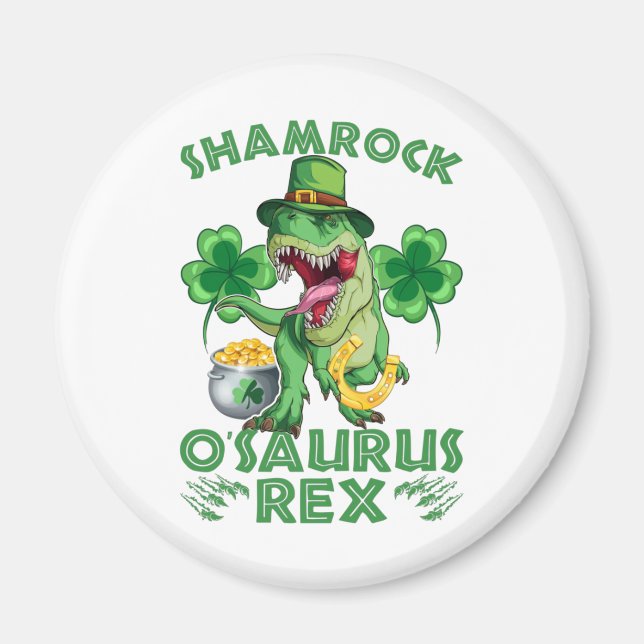 Imán Shamrock O'saurus Rex | Día de San Patricio (Frente)