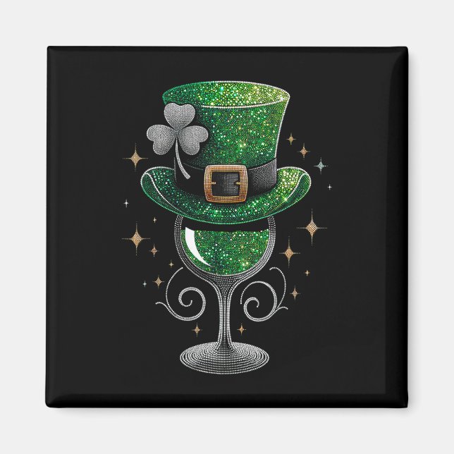 Imán Shamrock Wine Gles Bebe St Patricks Day Irlandés (Frente)