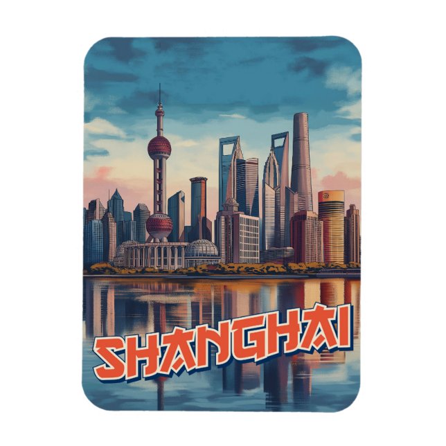 Imán Shanghái Skyline Poster: Vibrante paisaje urbano (Vertical)