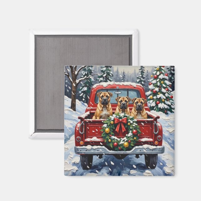Imán Shar Pei Navidad Camión Rojo Fiesta (Anverso/Reverso)