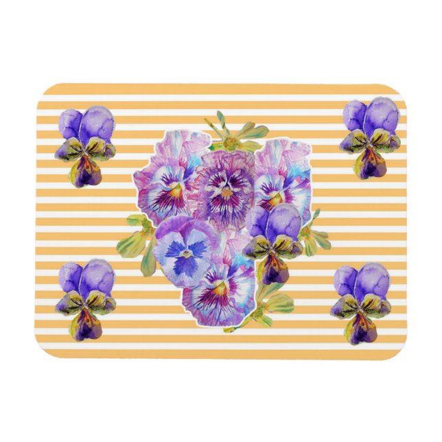 Imán Shby Chic Pink Pansy Floral Yellow Stripe Magnet (Horizontal)