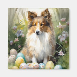 Imán Sheepdog de Shetland con festividad de huevos de P
