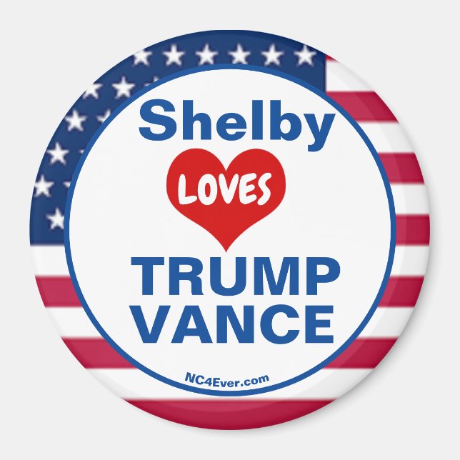Imán Shelby LOVES TRUMP VANCE patriótico (Frente)