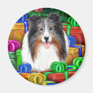 Imán Sheltie Navidad Regalos Abiertos Blue Merle