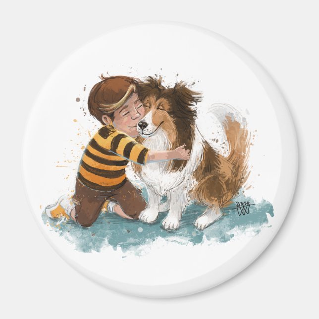 Imán Sheltie y Boy Dog Hug (Frente)