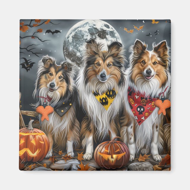 Imán Shetland Sheepdog Halloween Espeluznante  (Frente)