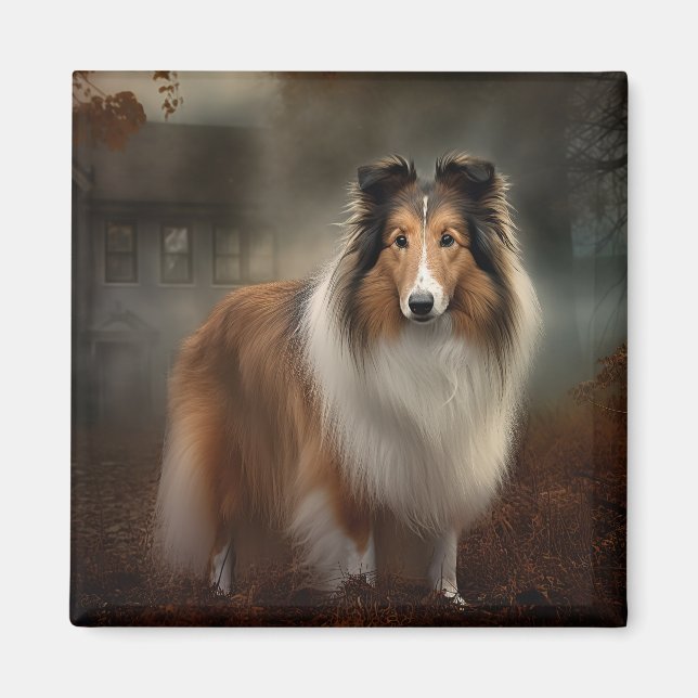 Imán Shetland Sheepdog Halloween Scary (Frente)