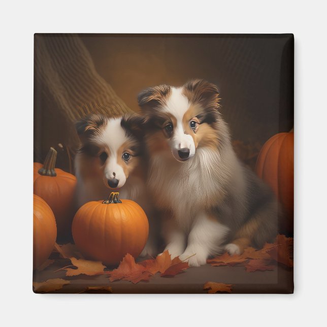 Imán Shetland Sheepdog Puppy Autumn Delight Pumpkin (Frente)