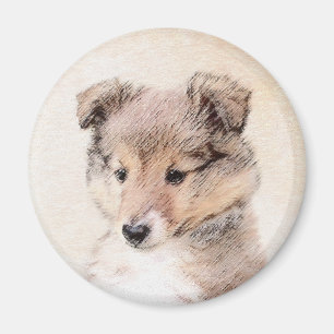 Imán Shetland Sheepdog Puppy Pintura Original Perro Art