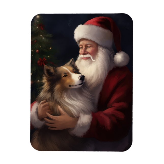 Imán Shetland Sheepdog Santa Claus Navidades festivos (Vertical)